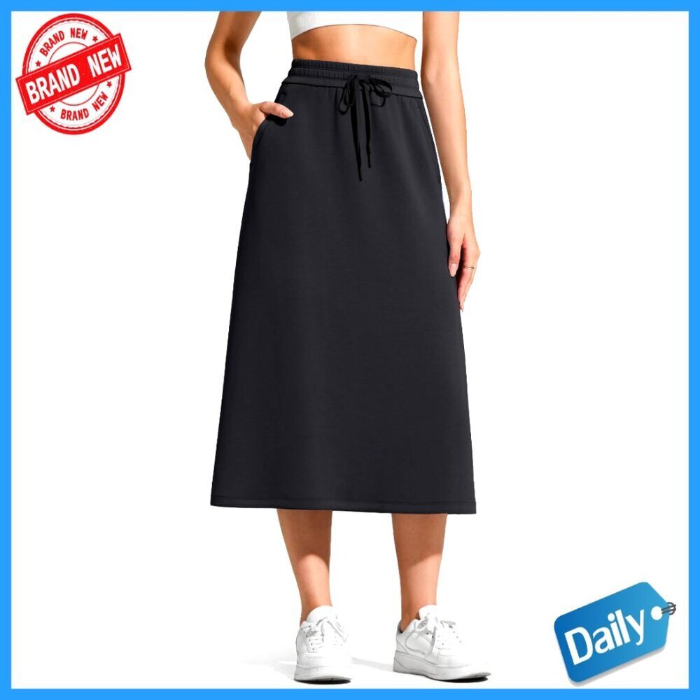 Modal A-Line Midi Skirt with Pockets, Drawstring Waist, Casual Fall Wear
